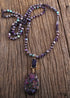 Boho Necklace, RH Agated Crystal Blue Oval Natural Stone